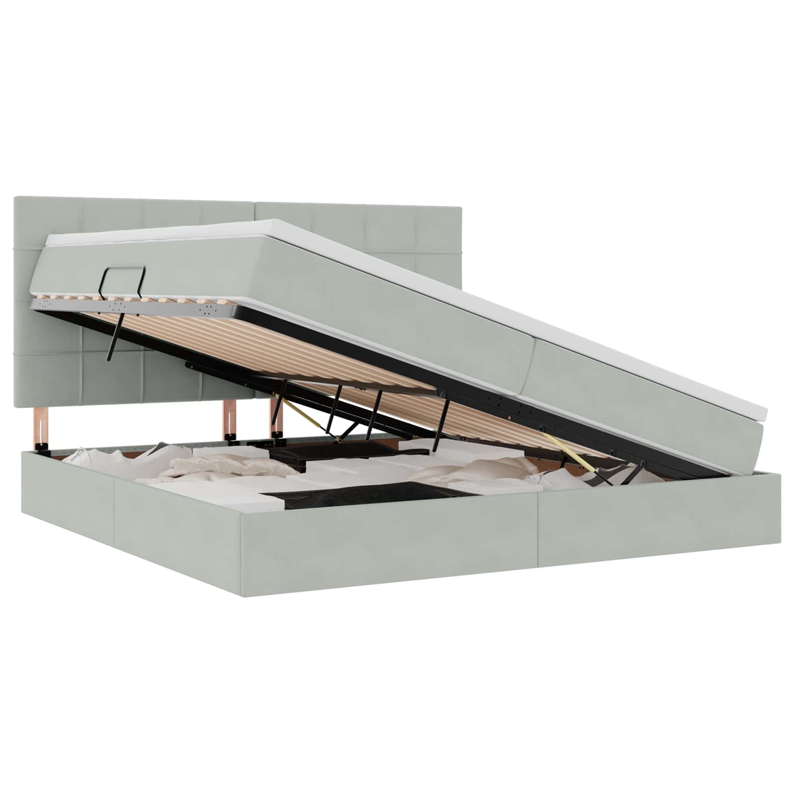 Opbergbed met LED met matras Lichtgrijs 200 x 200 cm Fluweel is nu te koop bij PeponiXL, paradijselijk wonen!
