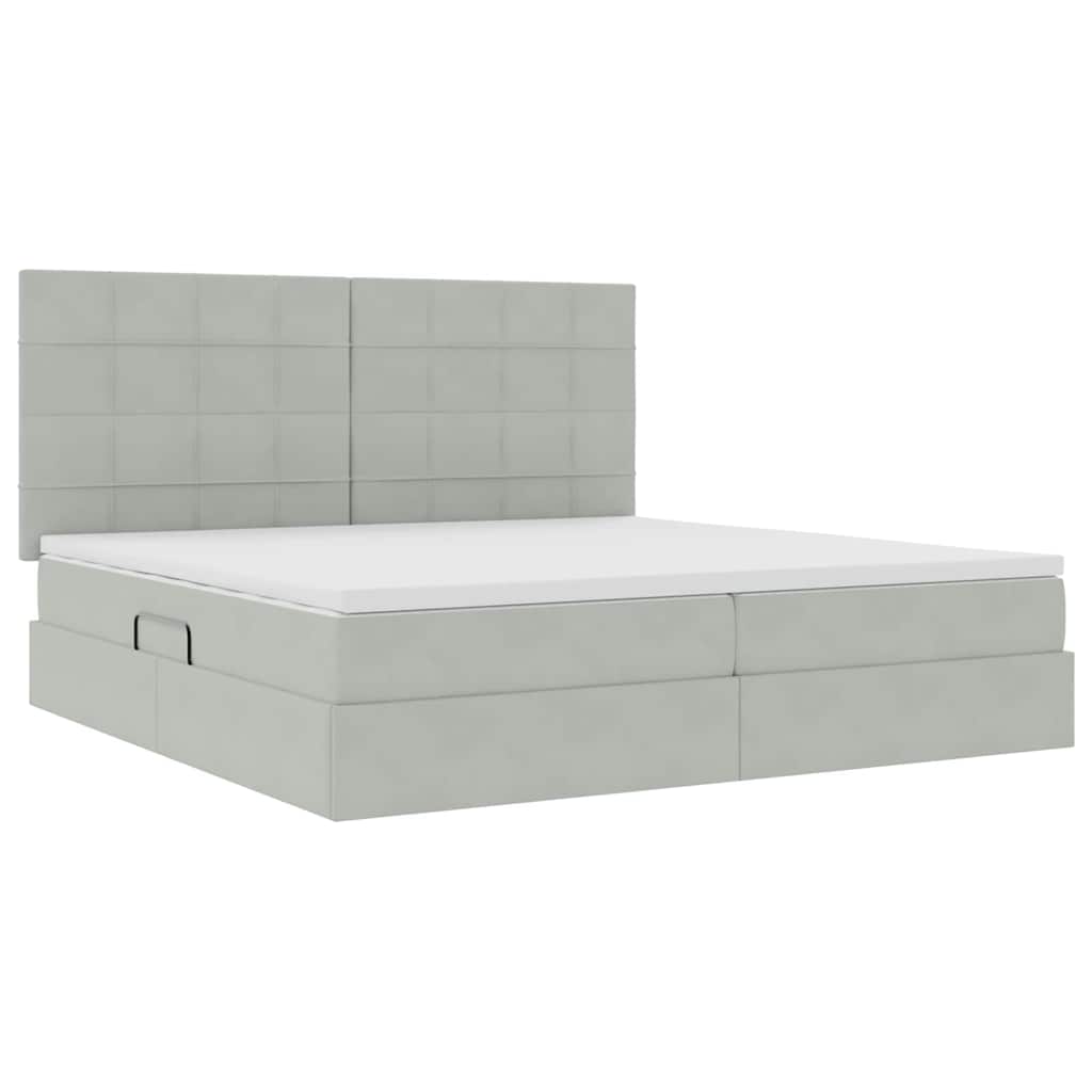 Opbergbed met LED met matras Lichtgrijs 200 x 200 cm Fluweel is nu te koop bij PeponiXL, paradijselijk wonen!