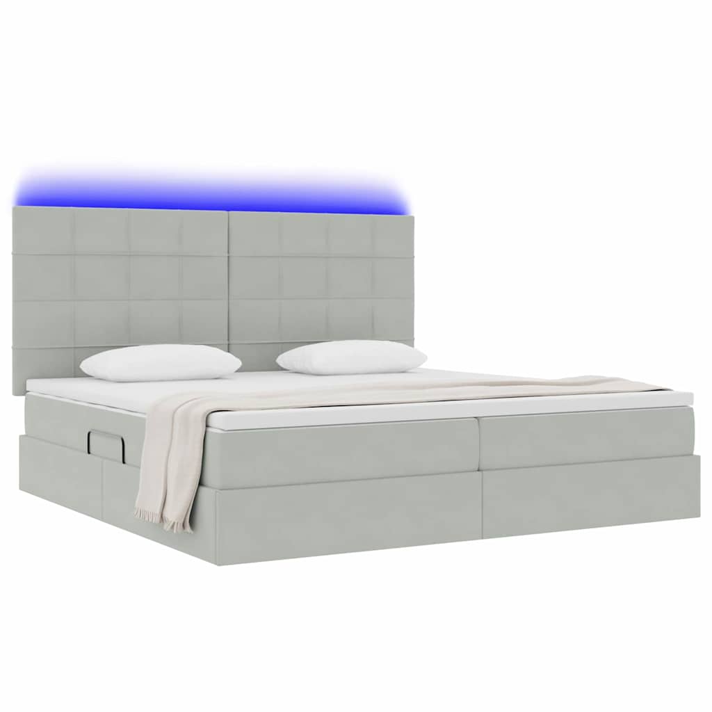 Opbergbed met LED met matras Lichtgrijs 200 x 200 cm Fluweel is nu te koop bij PeponiXL, paradijselijk wonen!
