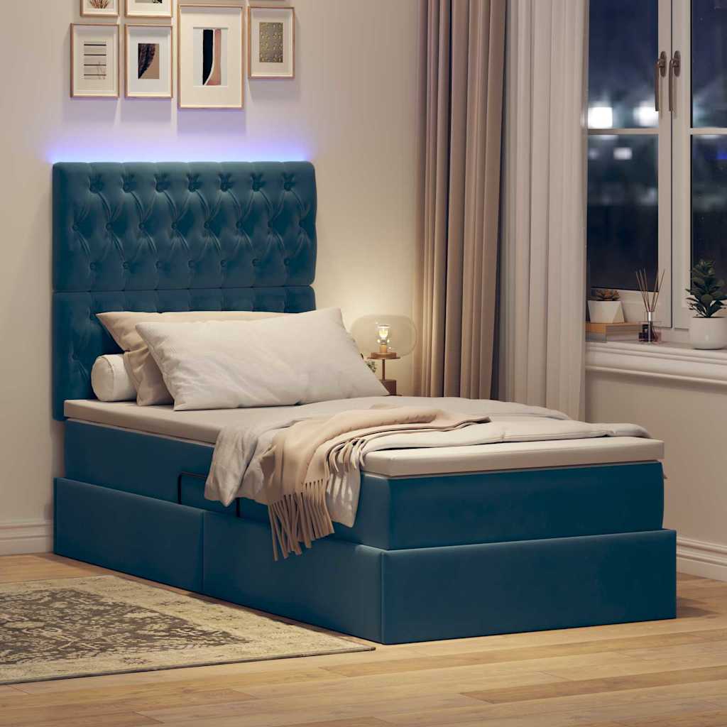 LED Opslagbed met Matras Donkerblauw 90 x 190 cm Fluweel is nu te koop bij PeponiXL, paradijselijk wonen!