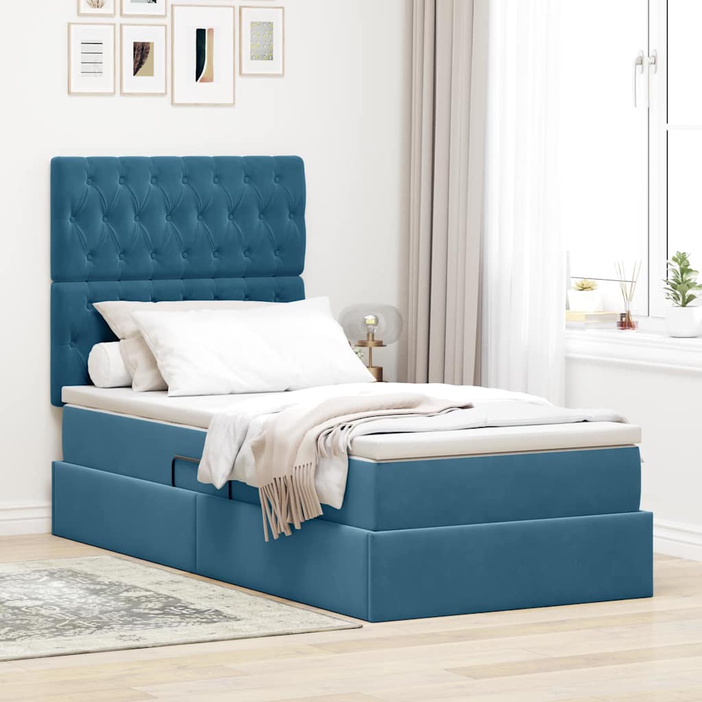 LED Opslagbed met Matras Donkerblauw 90 x 190 cm Fluweel is nu te koop bij PeponiXL, paradijselijk wonen!
