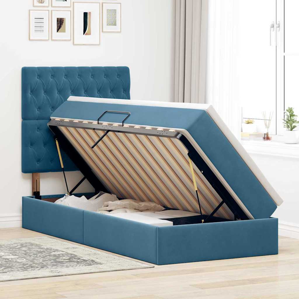 LED Opslagbed met Matras Donkerblauw 90 x 190 cm Fluweel is nu te koop bij PeponiXL, paradijselijk wonen!