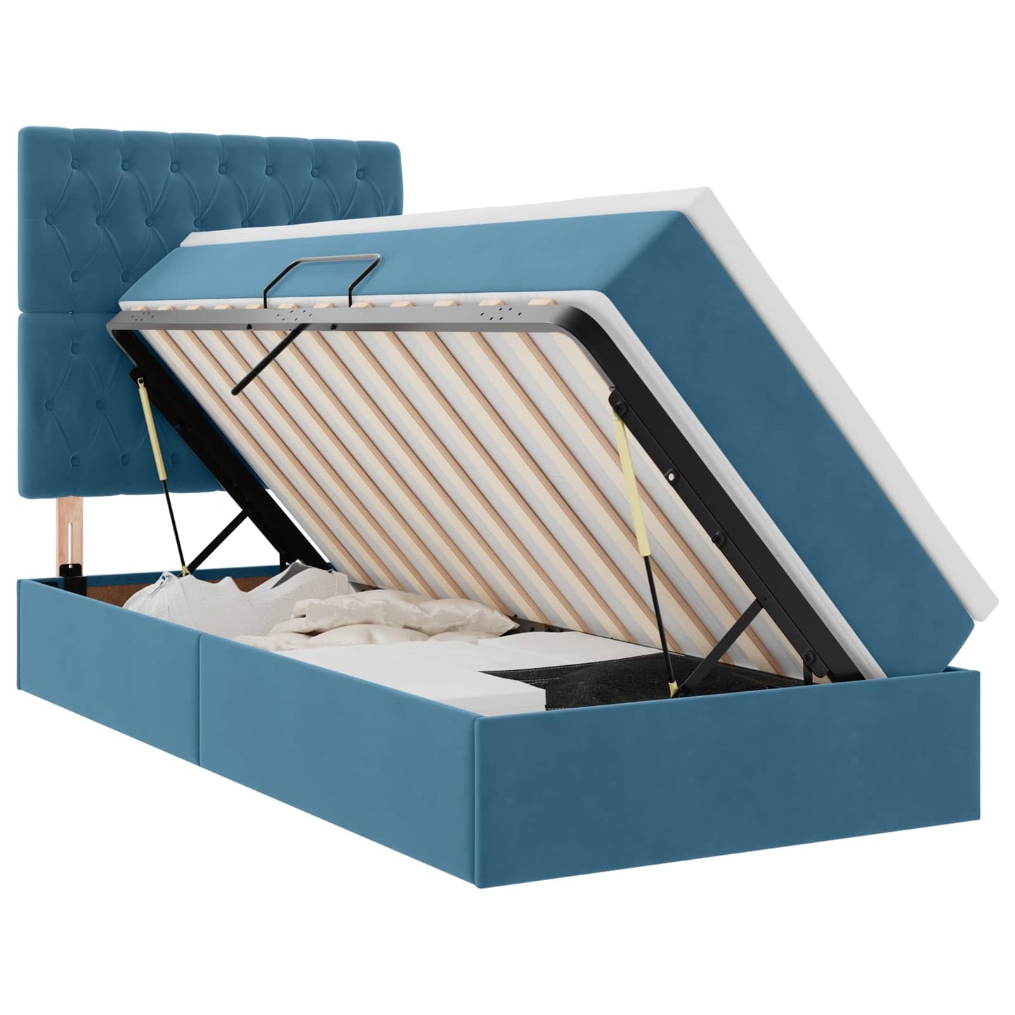LED Opslagbed met Matras Donkerblauw 90 x 190 cm Fluweel is nu te koop bij PeponiXL, paradijselijk wonen!