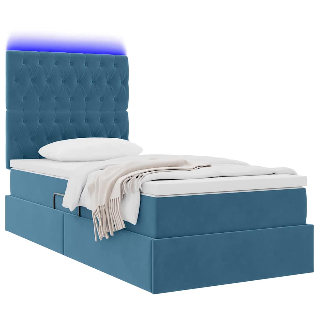 LED Opslagbed met Matras Donkerblauw 90 x 190 cm Fluweel is nu te koop bij PeponiXL, paradijselijk wonen!