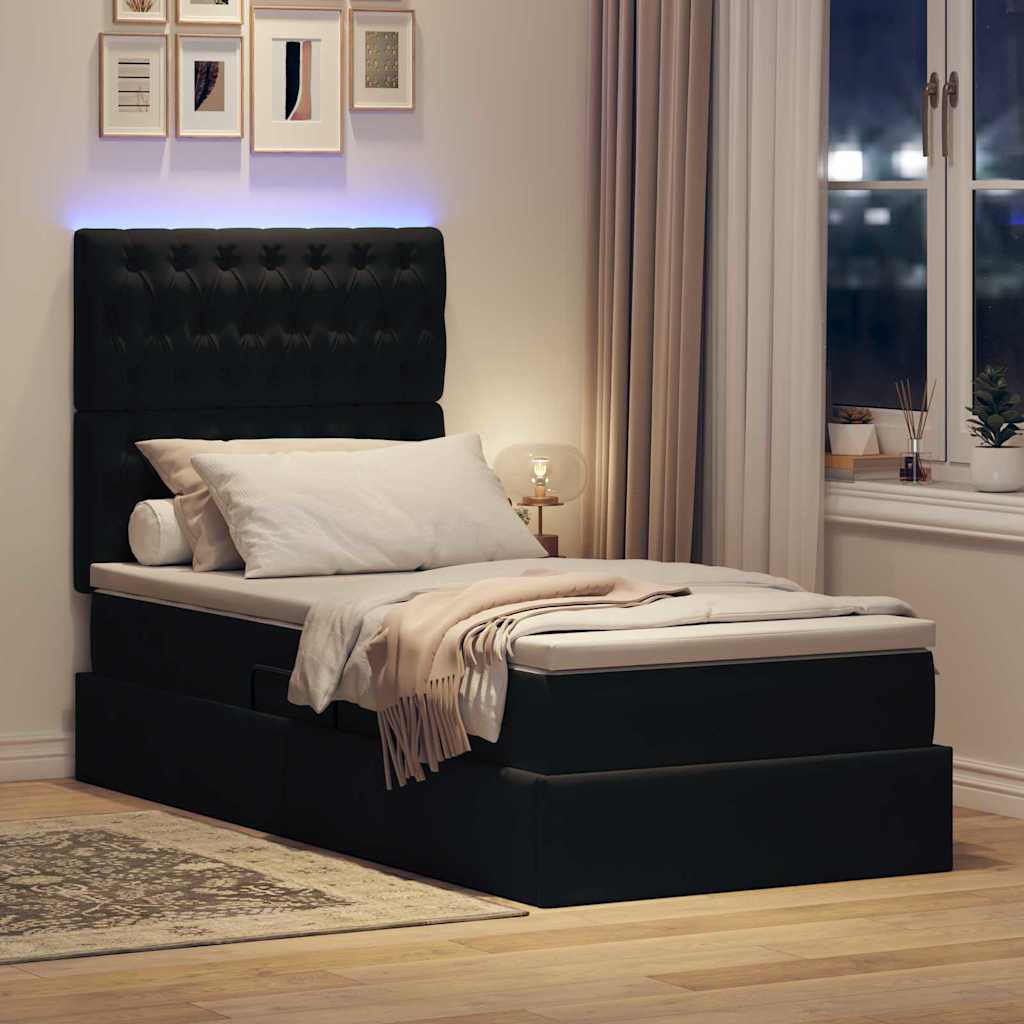 Opbergbed met LED met matras met LED Zwart 100 x 200 cm Fluweel is nu te koop bij PeponiXL, paradijselijk wonen!