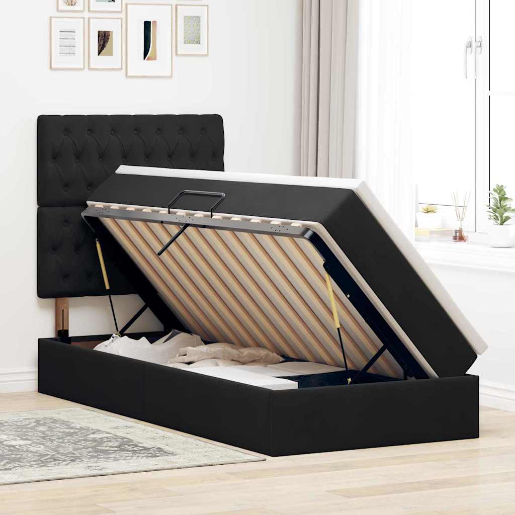 Opbergbed met LED met matras met LED Zwart 100 x 200 cm Fluweel is nu te koop bij PeponiXL, paradijselijk wonen!