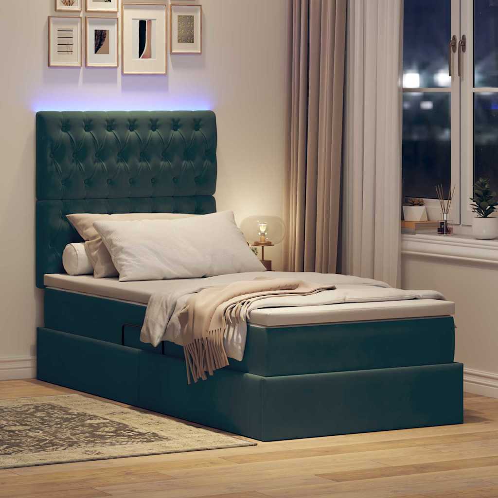Opbergbed met LED met matras Donkergroen 100 x 200 cm Fluweel is nu te koop bij PeponiXL, paradijselijk wonen!