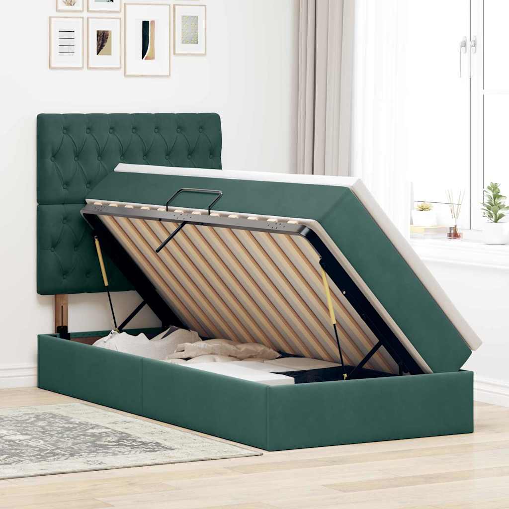 Opbergbed met LED met matras Donkergroen 100 x 200 cm Fluweel is nu te koop bij PeponiXL, paradijselijk wonen!