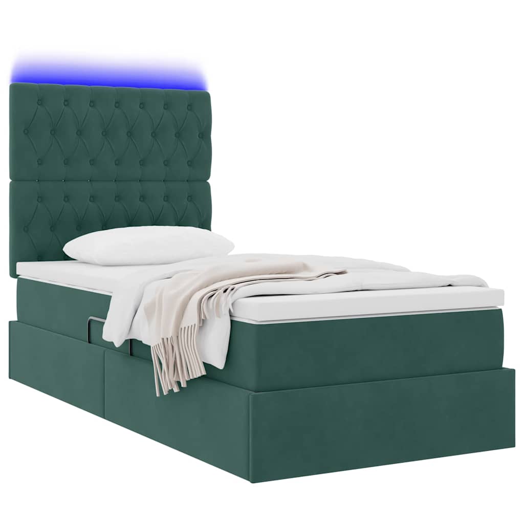 Opbergbed met LED met matras Donkergroen 100 x 200 cm Fluweel is nu te koop bij PeponiXL, paradijselijk wonen!