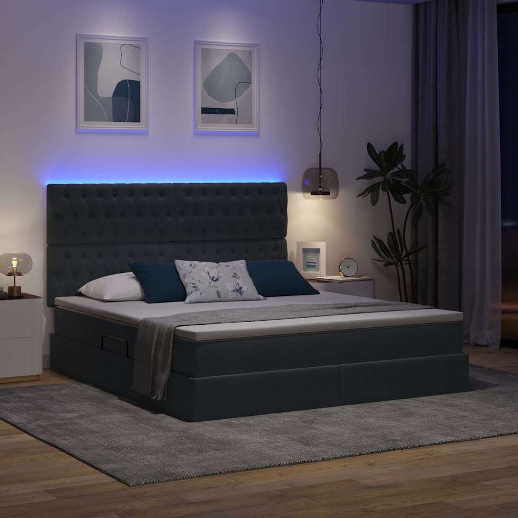 Opbergbed met LED met matras Donkergrijs 160 x 200 cm Fluweel is nu te koop bij PeponiXL, paradijselijk wonen!