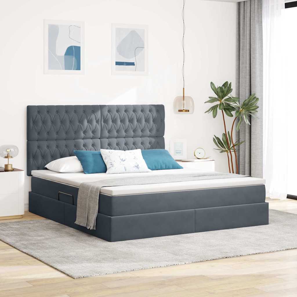Opbergbed met LED met matras Donkergrijs 160 x 200 cm Fluweel is nu te koop bij PeponiXL, paradijselijk wonen!