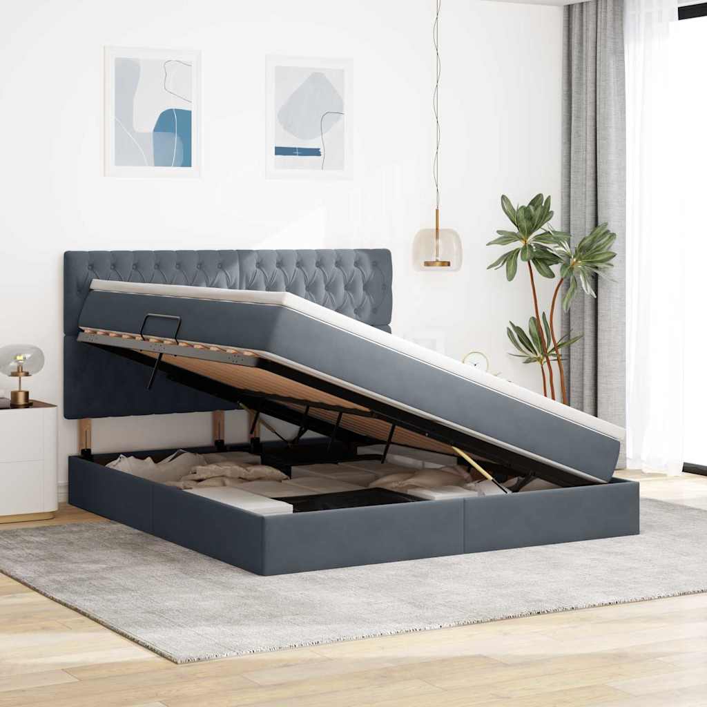 Opbergbed met LED met matras Donkergrijs 160 x 200 cm Fluweel is nu te koop bij PeponiXL, paradijselijk wonen!