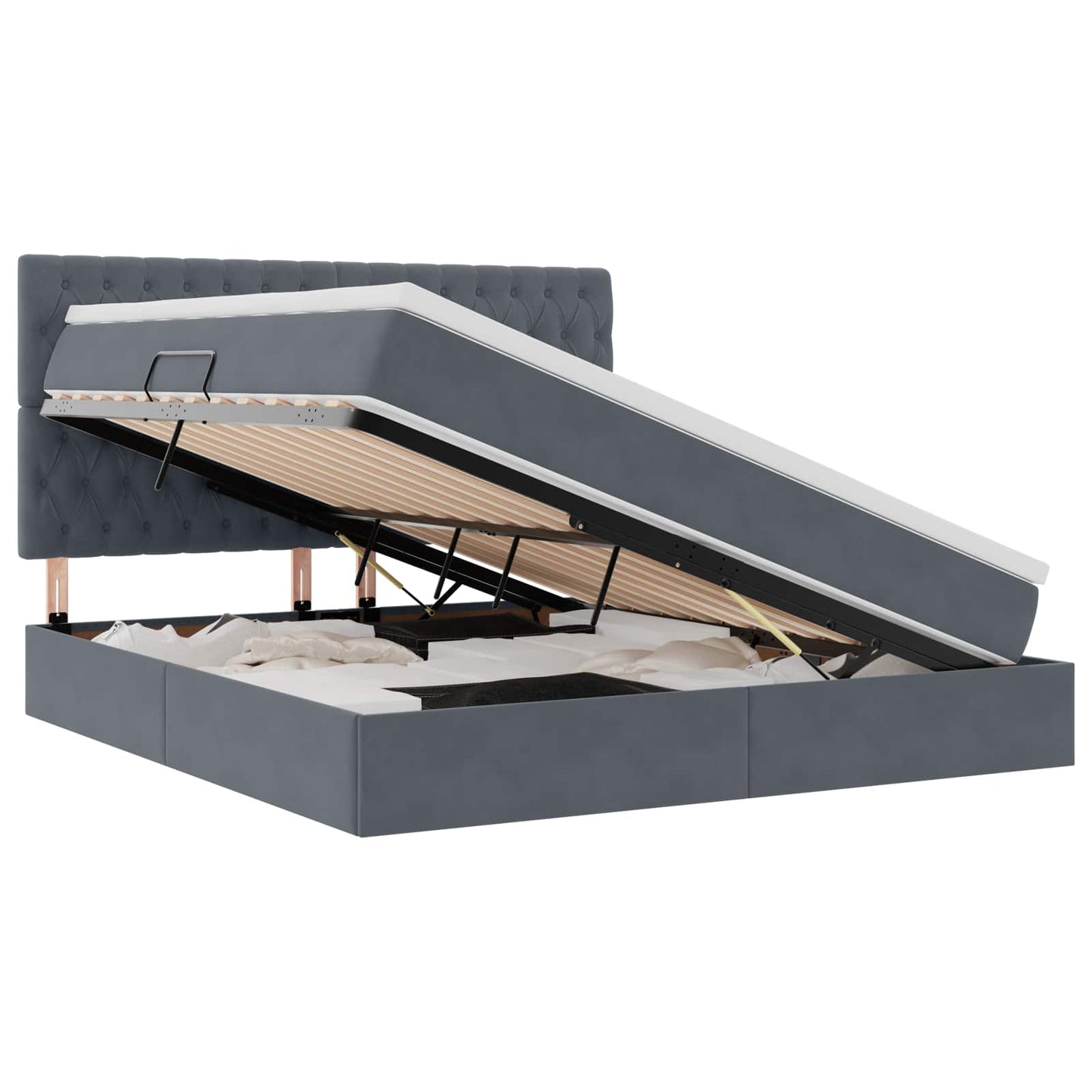 Opbergbed met LED met matras Donkergrijs 160 x 200 cm Fluweel is nu te koop bij PeponiXL, paradijselijk wonen!