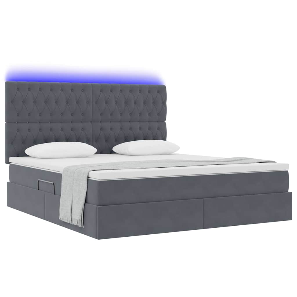 Opbergbed met LED met matras Donkergrijs 160 x 200 cm Fluweel is nu te koop bij PeponiXL, paradijselijk wonen!