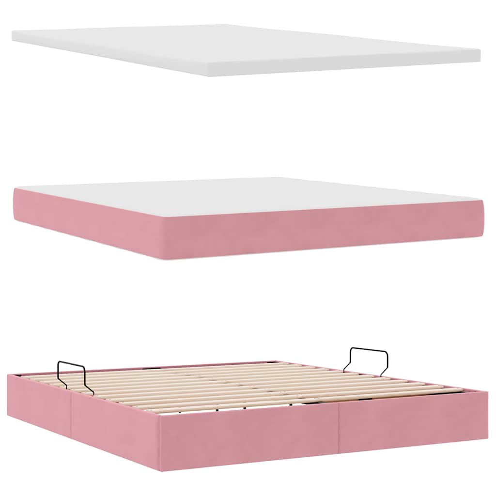 Opbergbed met LED met matras met LED Roze 160 x 200 cm Fluweel is nu te koop bij PeponiXL, paradijselijk wonen!