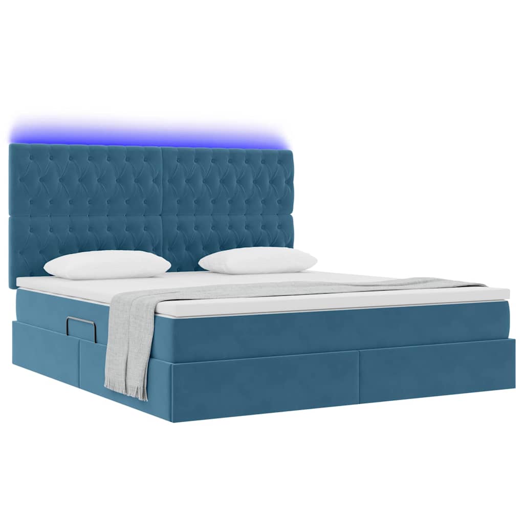 LED Opslagbed met Matras Donkerblauw 180 x 200 cm Fluweel
