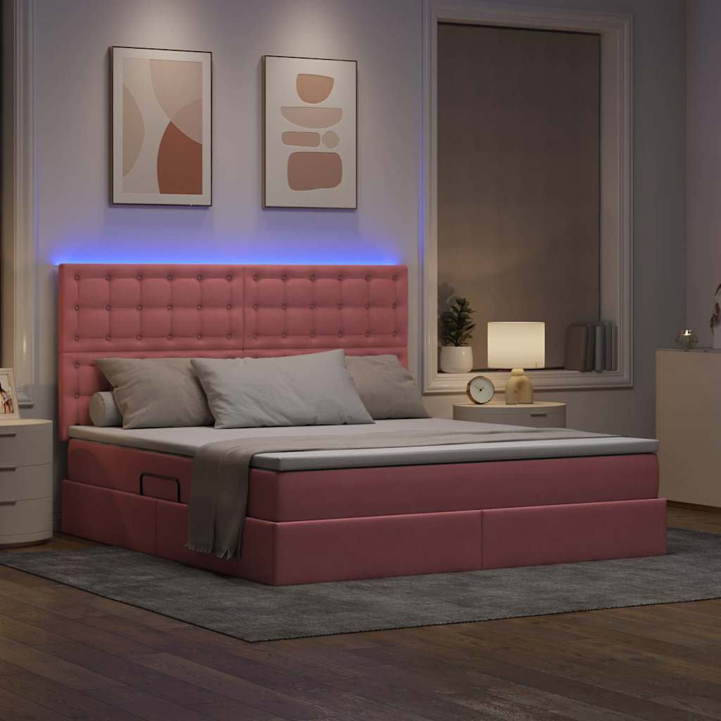 Opbergbed met LED met matras met LED Roze 160 x 200 cm Fluweel is nu te koop bij PeponiXL, paradijselijk wonen!