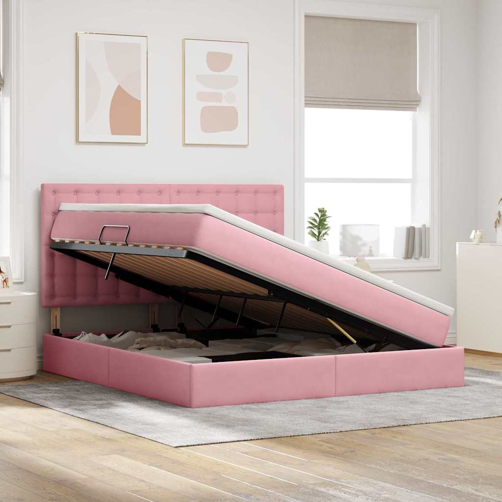Opbergbed met LED met matras met LED Roze 160 x 200 cm Fluweel is nu te koop bij PeponiXL, paradijselijk wonen!