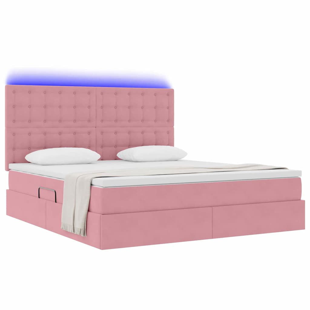 Opbergbed met LED met matras met LED Roze 160 x 200 cm Fluweel is nu te koop bij PeponiXL, paradijselijk wonen!