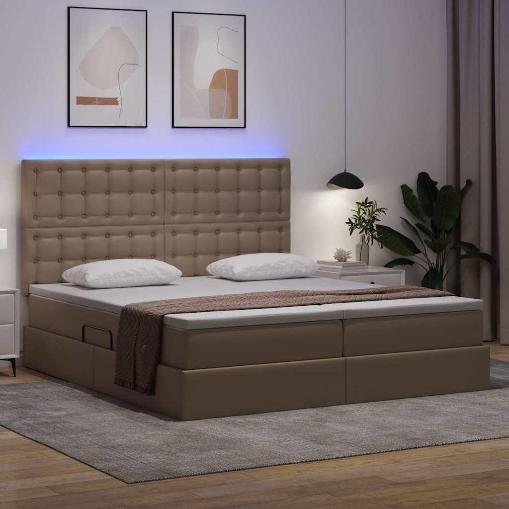 Opbergbed met LED met opslag Cappuccino 200 x 200 cm Kunstleer is nu te koop bij PeponiXL, paradijselijk wonen!