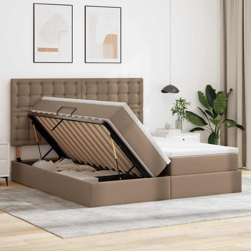 Opbergbed met LED met opslag Cappuccino 200 x 200 cm Kunstleer is nu te koop bij PeponiXL, paradijselijk wonen!