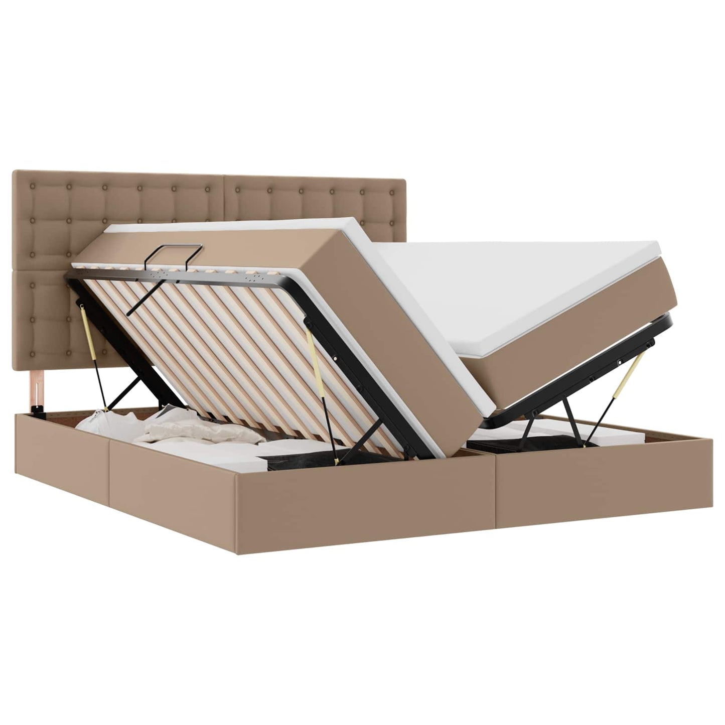 Opbergbed met LED met opslag Cappuccino 200 x 200 cm Kunstleer is nu te koop bij PeponiXL, paradijselijk wonen!