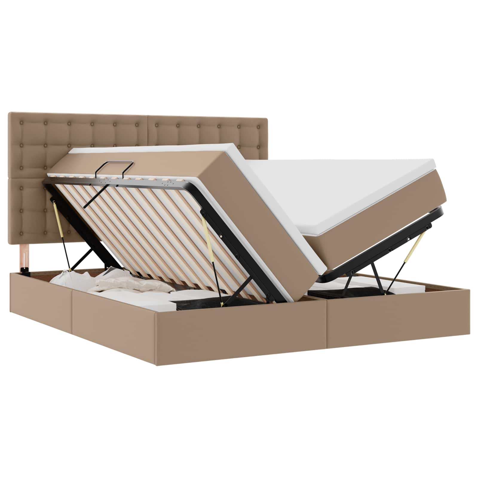 Opbergbed met LED met opslag Cappuccino 200 x 200 cm Kunstleer is nu te koop bij PeponiXL, paradijselijk wonen!
