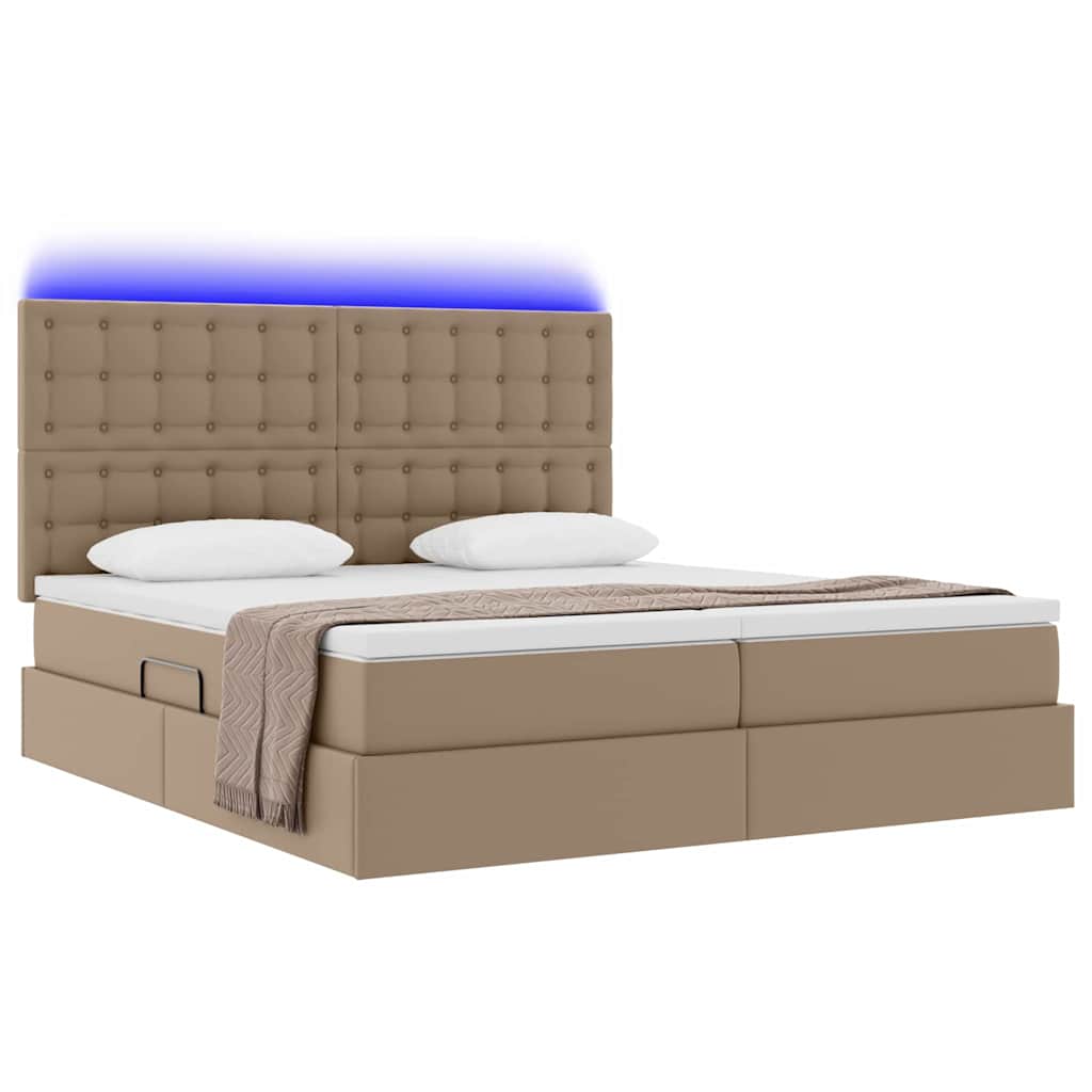 Opbergbed met LED met opslag Cappuccino 200 x 200 cm Kunstleer is nu te koop bij PeponiXL, paradijselijk wonen!