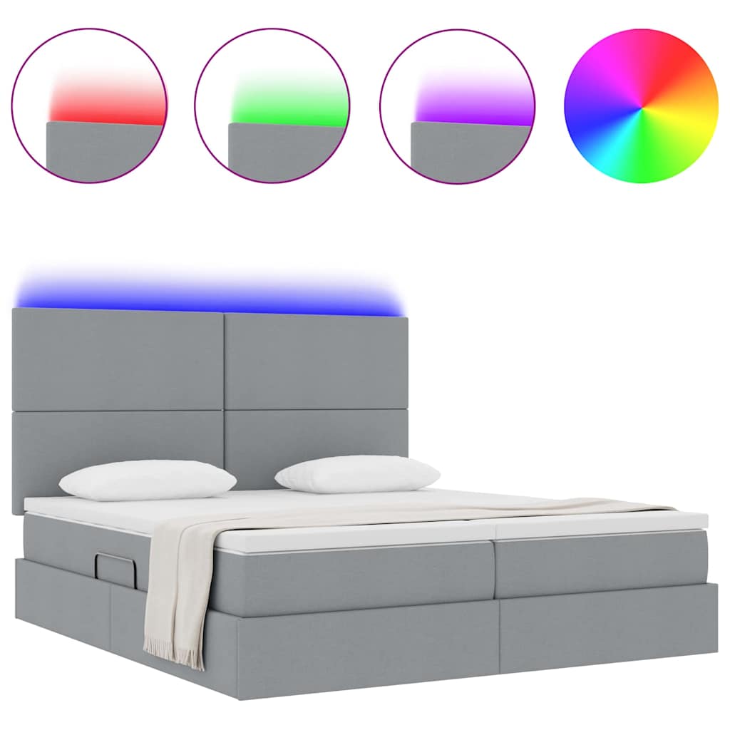 Bed met LED-stripverlichting Lichtgrijs 200 x 200 cm Stof is nu te koop bij PeponiXL, paradijselijk wonen!