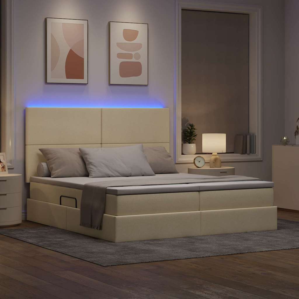 Bed met LED-stripverlichting met opslag Crème 200 x 200 cm Stof is nu te koop bij PeponiXL, paradijselijk wonen!