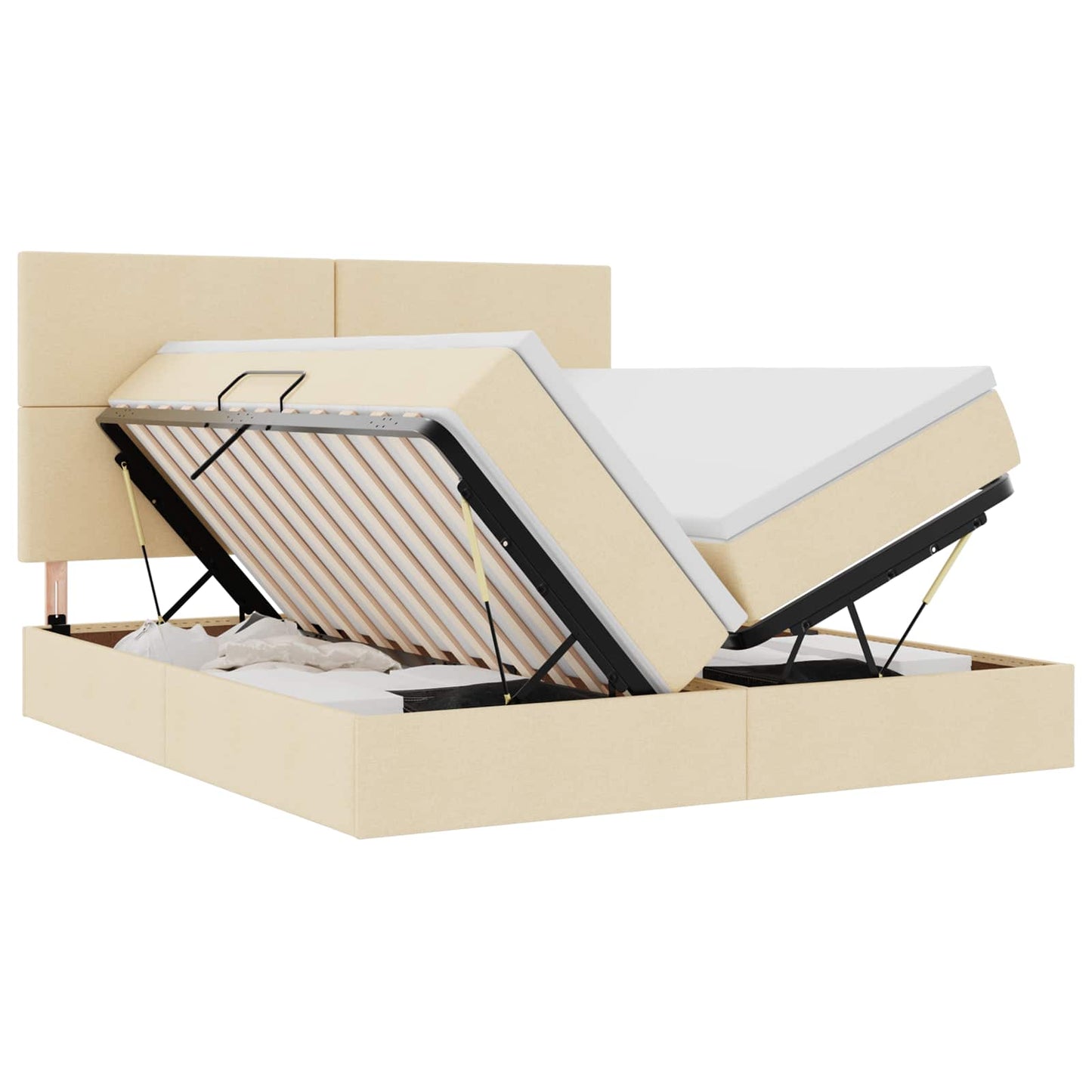 Bed met LED-stripverlichting met opslag Crème 200 x 200 cm Stof is nu te koop bij PeponiXL, paradijselijk wonen!