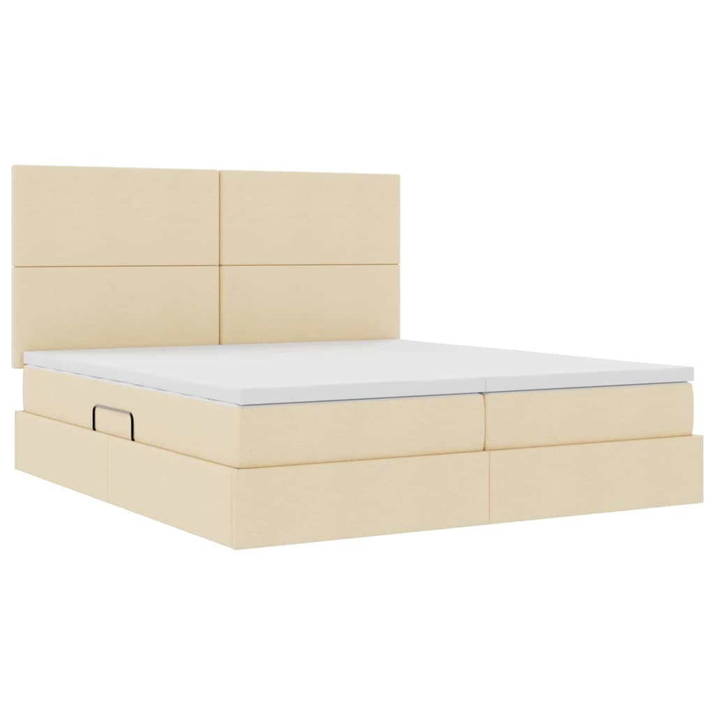 Bed met LED-stripverlichting met opslag Crème 200 x 200 cm Stof is nu te koop bij PeponiXL, paradijselijk wonen!