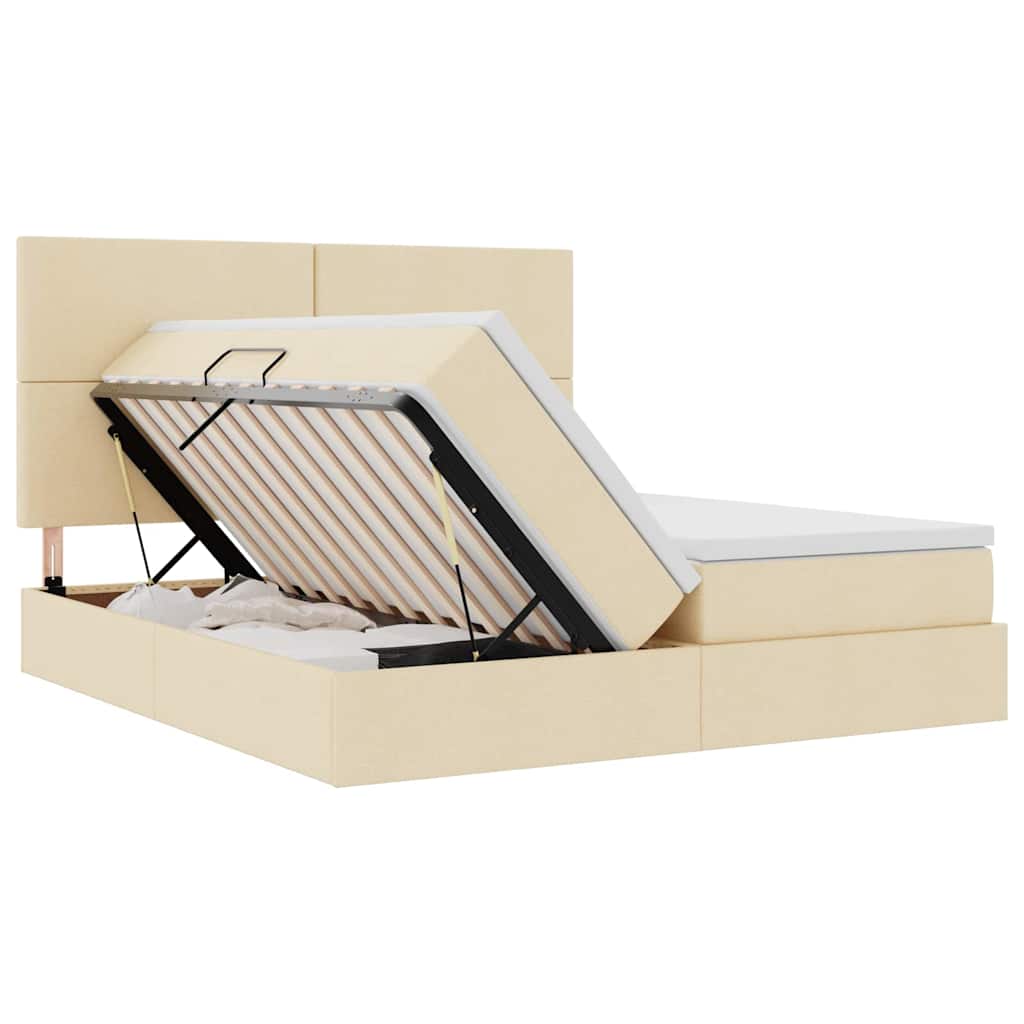 Bed met LED-stripverlichting met opslag Crème 200 x 200 cm Stof is nu te koop bij PeponiXL, paradijselijk wonen!