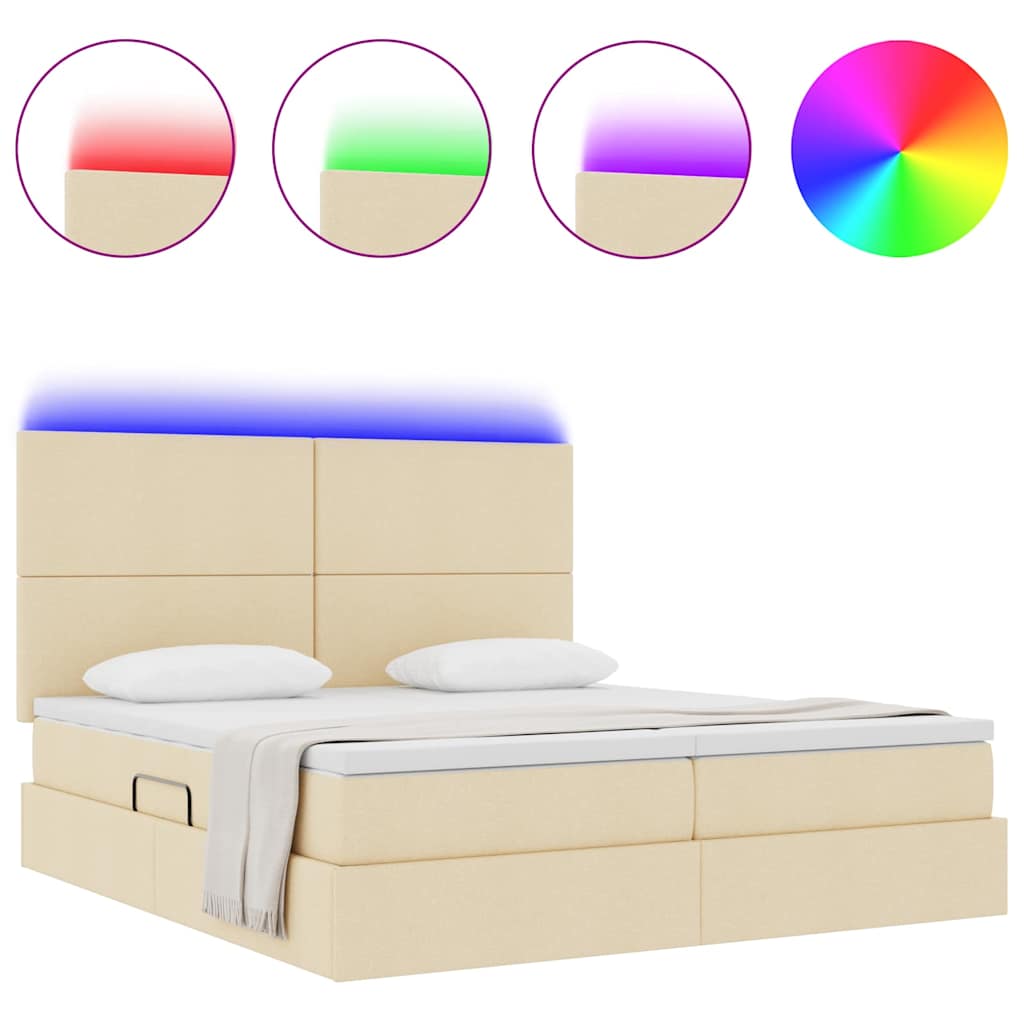 Bed met LED-stripverlichting met opslag Crème 200 x 200 cm Stof is nu te koop bij PeponiXL, paradijselijk wonen!