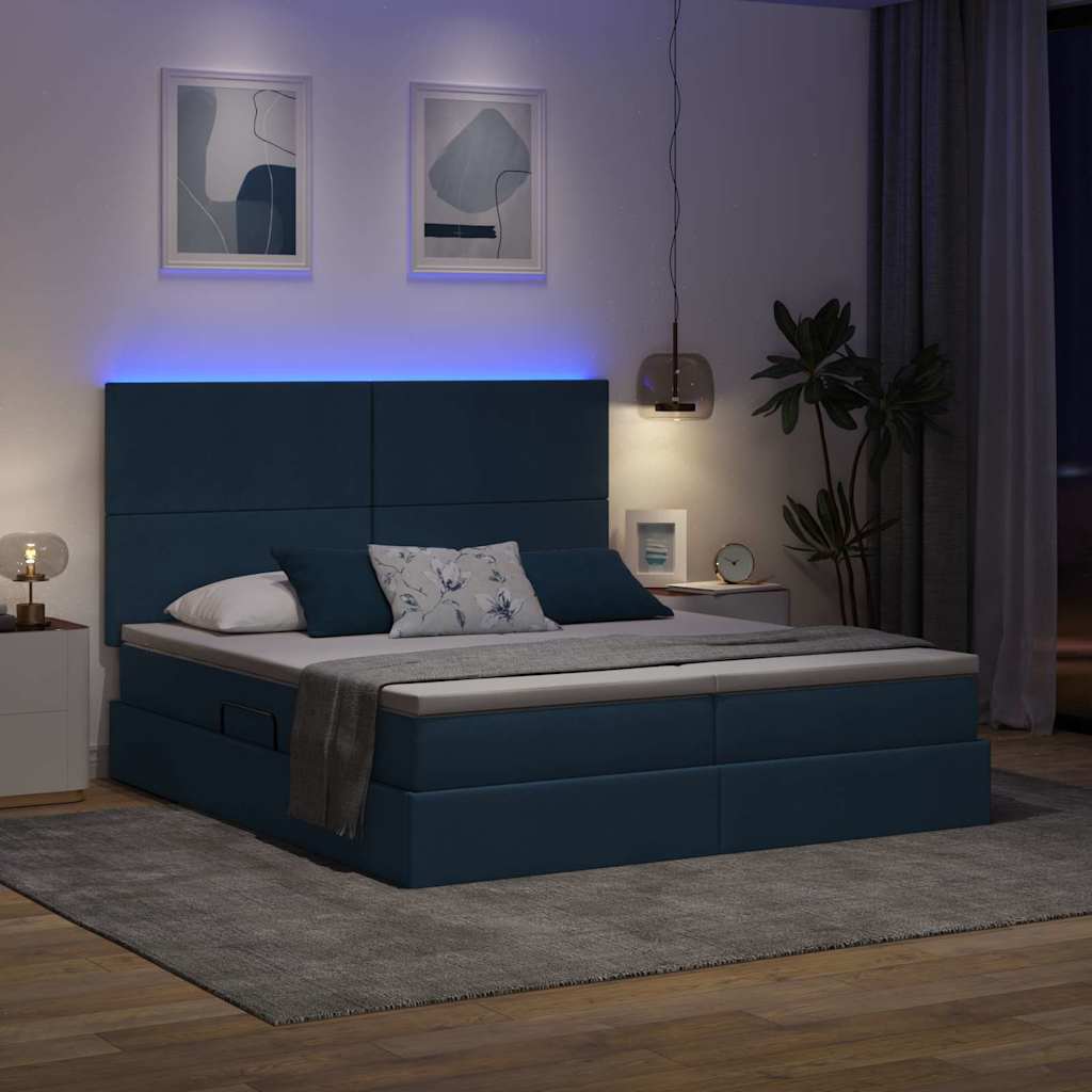 Bed met LED-stripverlichting met opslag Blauw 200 x 200 cm Stof is nu te koop bij PeponiXL, paradijselijk wonen!