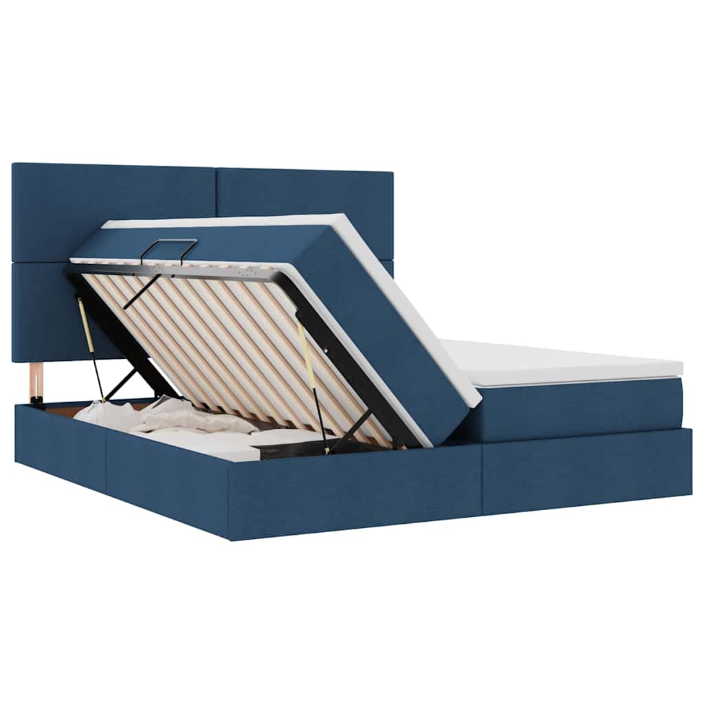 Bed met LED-stripverlichting met opslag Blauw 200 x 200 cm Stof is nu te koop bij PeponiXL, paradijselijk wonen!