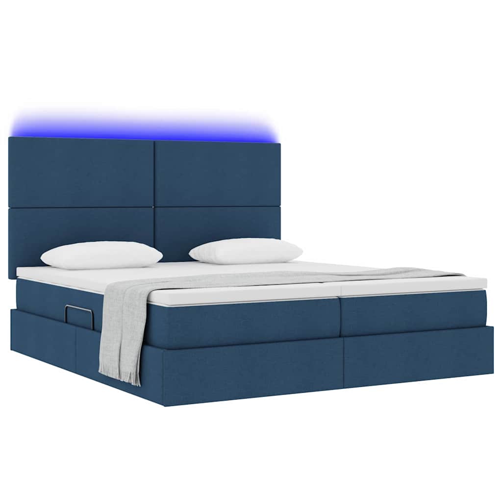 Bed met LED-stripverlichting met opslag Blauw 200 x 200 cm Stof is nu te koop bij PeponiXL, paradijselijk wonen!