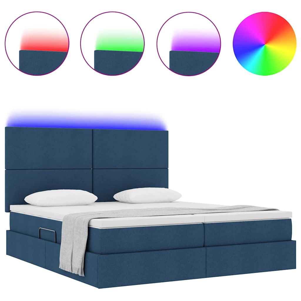 Bed met LED-stripverlichting met opslag Blauw 200 x 200 cm Stof is nu te koop bij PeponiXL, paradijselijk wonen!