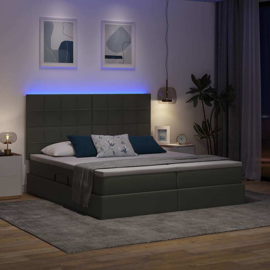 Bed met LED-stripverlichting Donkergrijs 180 x 200 cm Stof is nu te koop bij PeponiXL, paradijselijk wonen!