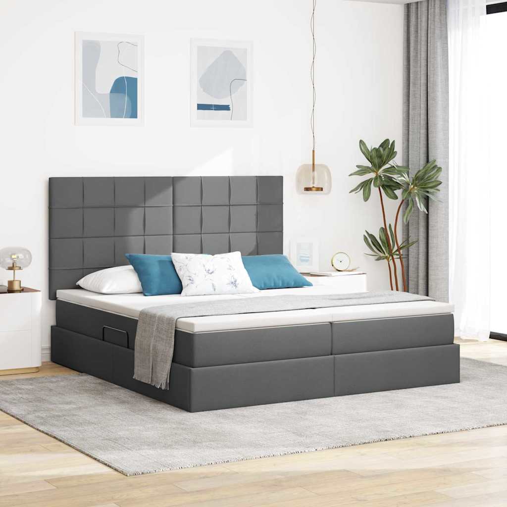 Bed met LED-stripverlichting Donkergrijs 180 x 200 cm Stof is nu te koop bij PeponiXL, paradijselijk wonen!