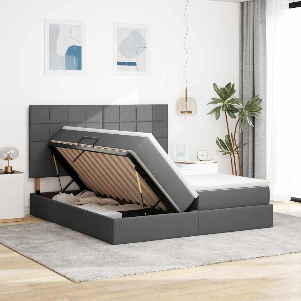 Bed met LED-stripverlichting Donkergrijs 180 x 200 cm Stof is nu te koop bij PeponiXL, paradijselijk wonen!
