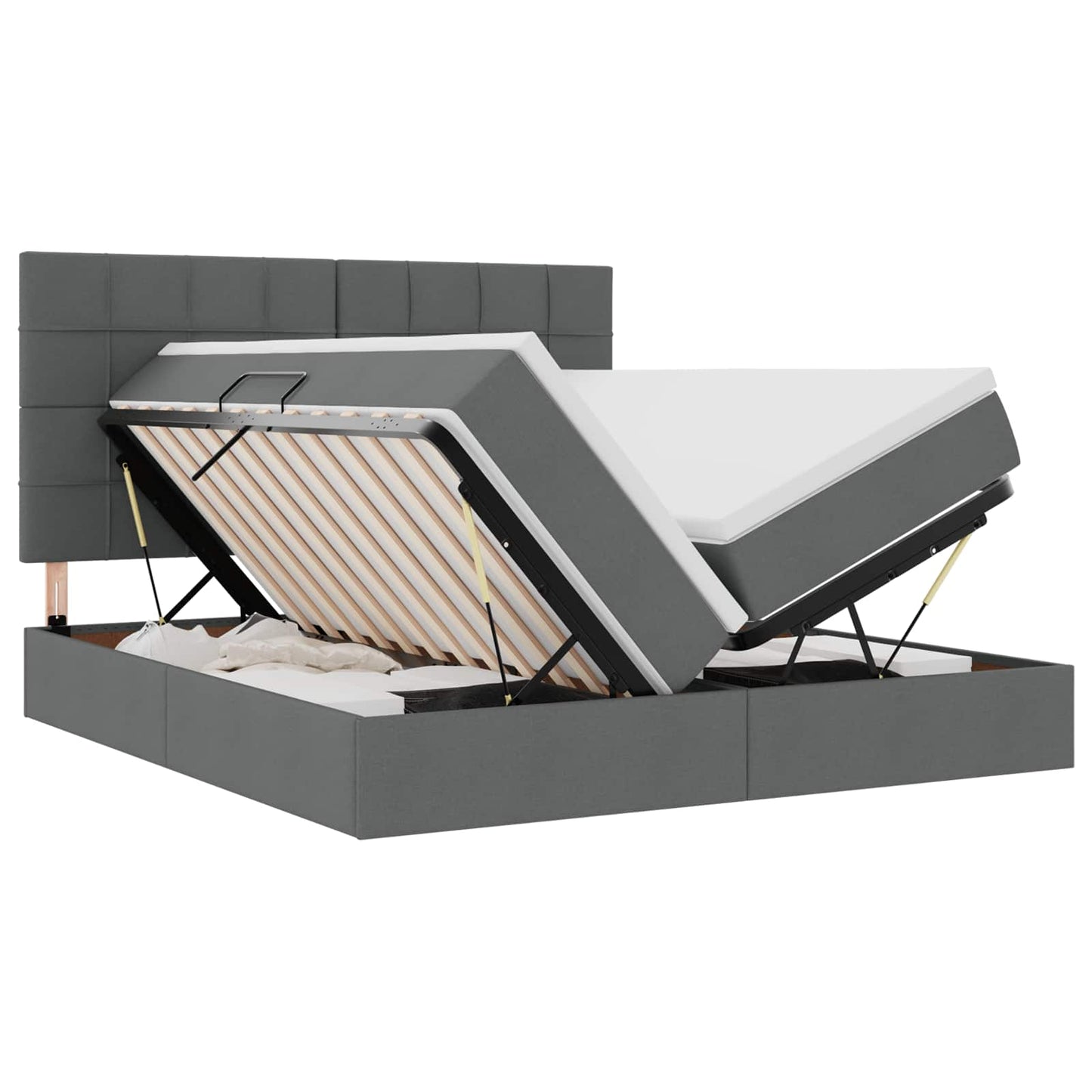 Bed met LED-stripverlichting Donkergrijs 180 x 200 cm Stof is nu te koop bij PeponiXL, paradijselijk wonen!