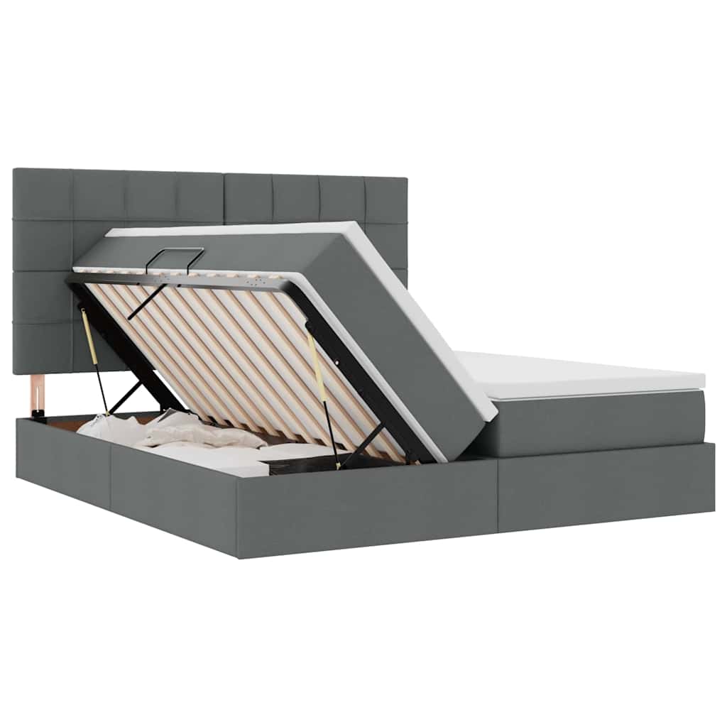 Bed met LED-stripverlichting Donkergrijs 180 x 200 cm Stof is nu te koop bij PeponiXL, paradijselijk wonen!