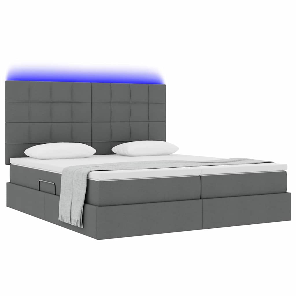 Bed met LED-stripverlichting Donkergrijs 180 x 200 cm Stof is nu te koop bij PeponiXL, paradijselijk wonen!