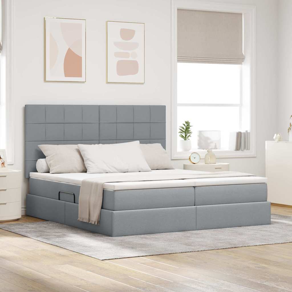 Bed met LED-stripverlichting Lichtgrijs 200 x 200 cm Stof is nu te koop bij PeponiXL, paradijselijk wonen!