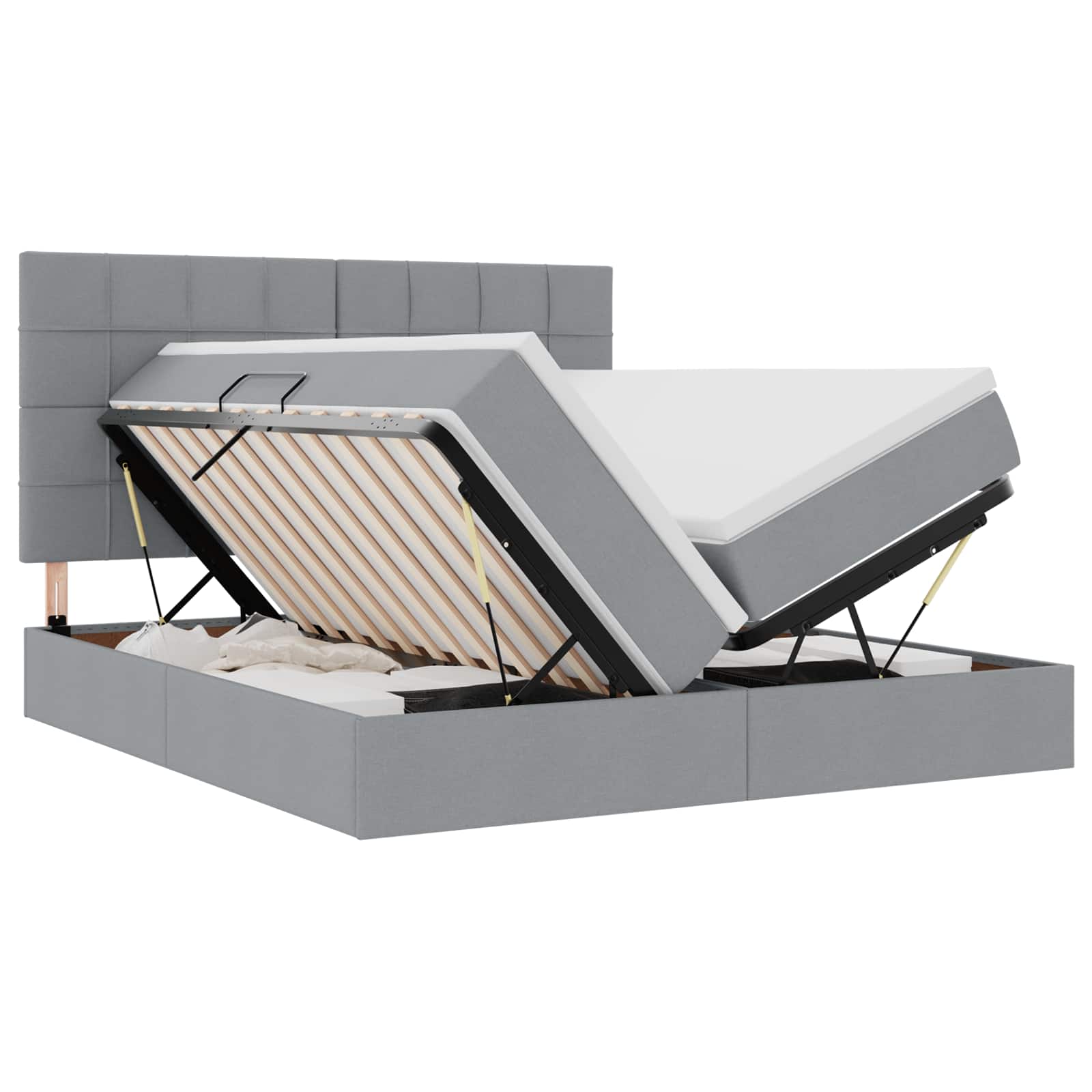Bed met LED-stripverlichting Lichtgrijs 200 x 200 cm Stof is nu te koop bij PeponiXL, paradijselijk wonen!