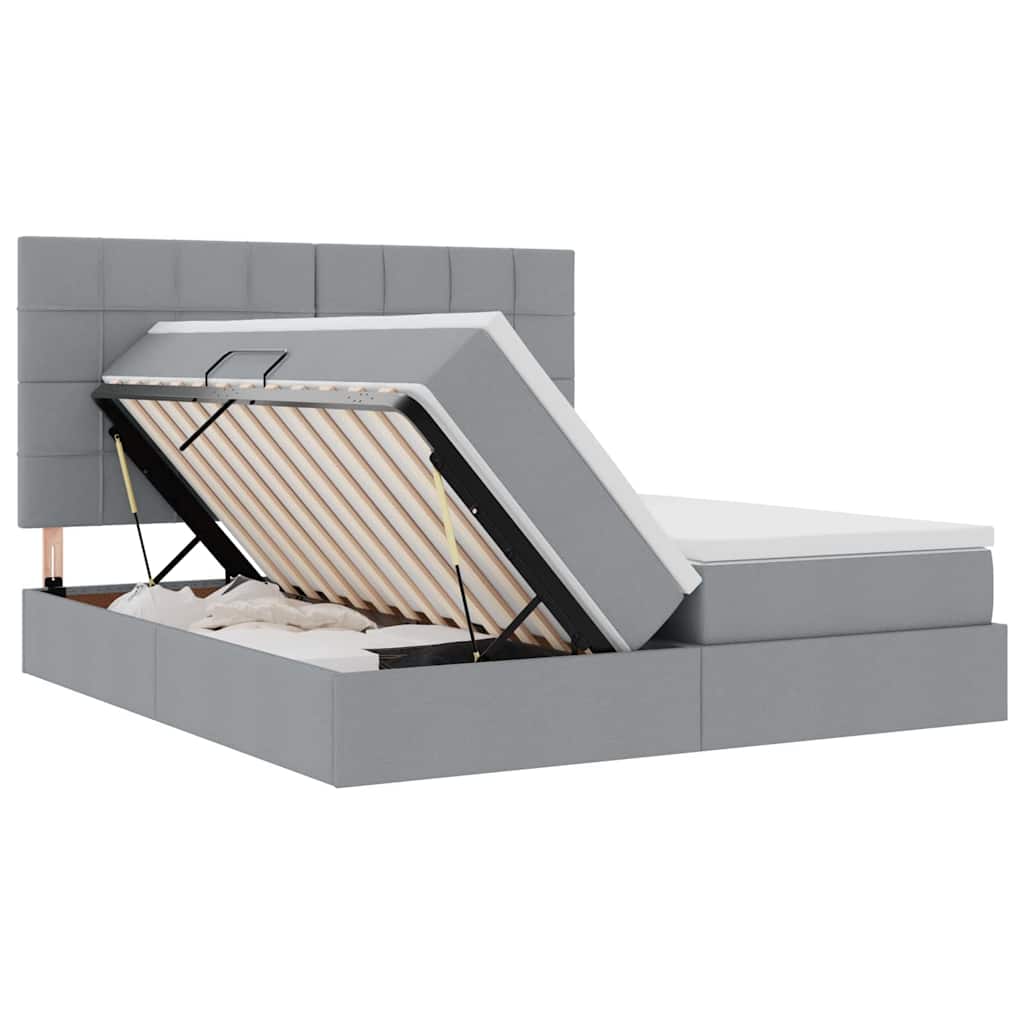 Bed met LED-stripverlichting Lichtgrijs 200 x 200 cm Stof is nu te koop bij PeponiXL, paradijselijk wonen!