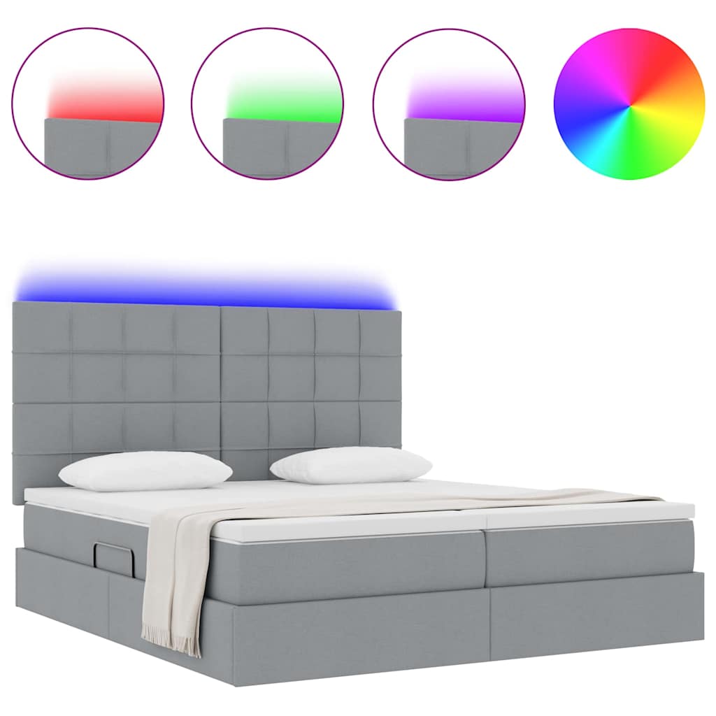 Bed met LED-stripverlichting Lichtgrijs 200 x 200 cm Stof is nu te koop bij PeponiXL, paradijselijk wonen!