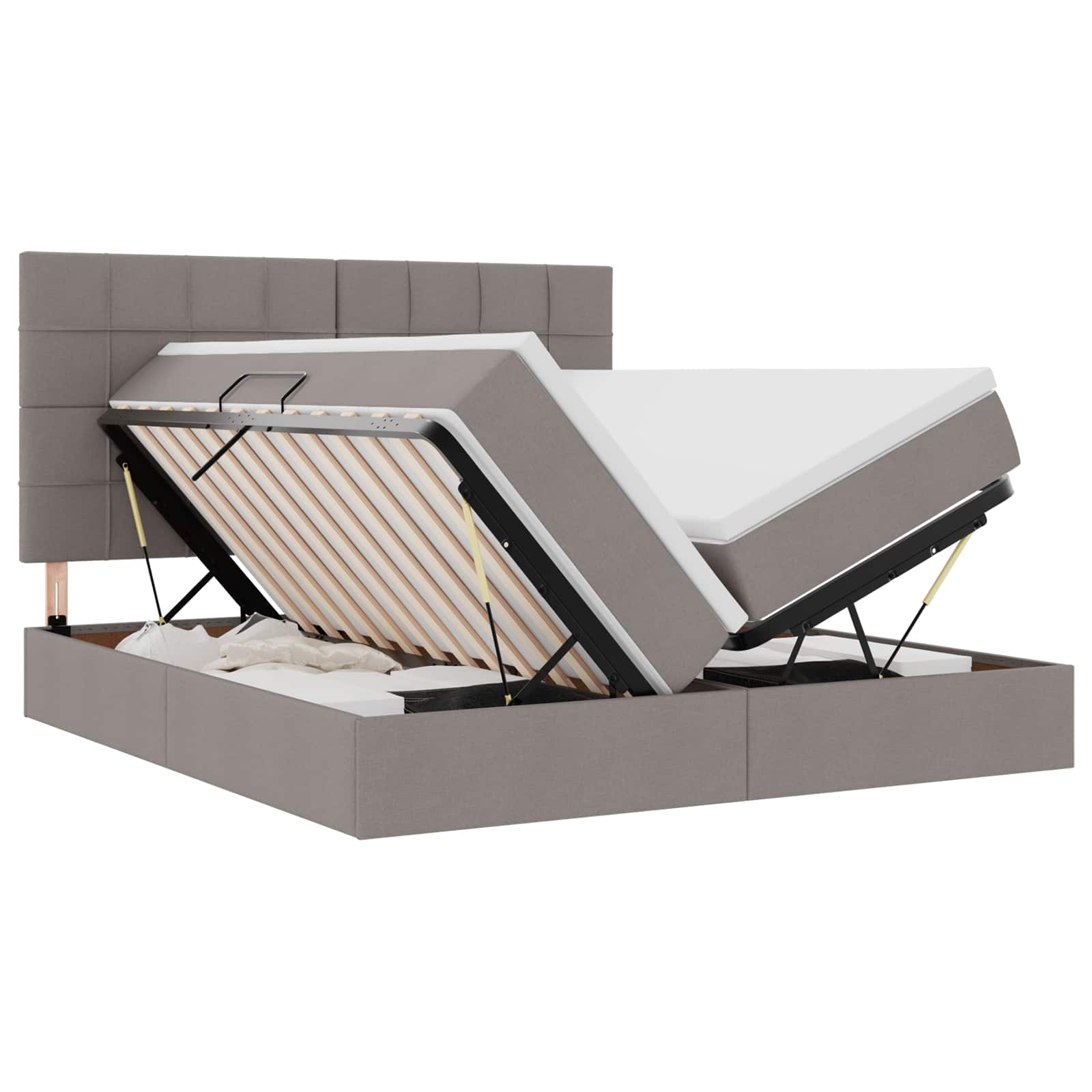 Bed met LED-stripverlichting met opslag Taupe 200 x 200 cm Stof is nu te koop bij PeponiXL, paradijselijk wonen!