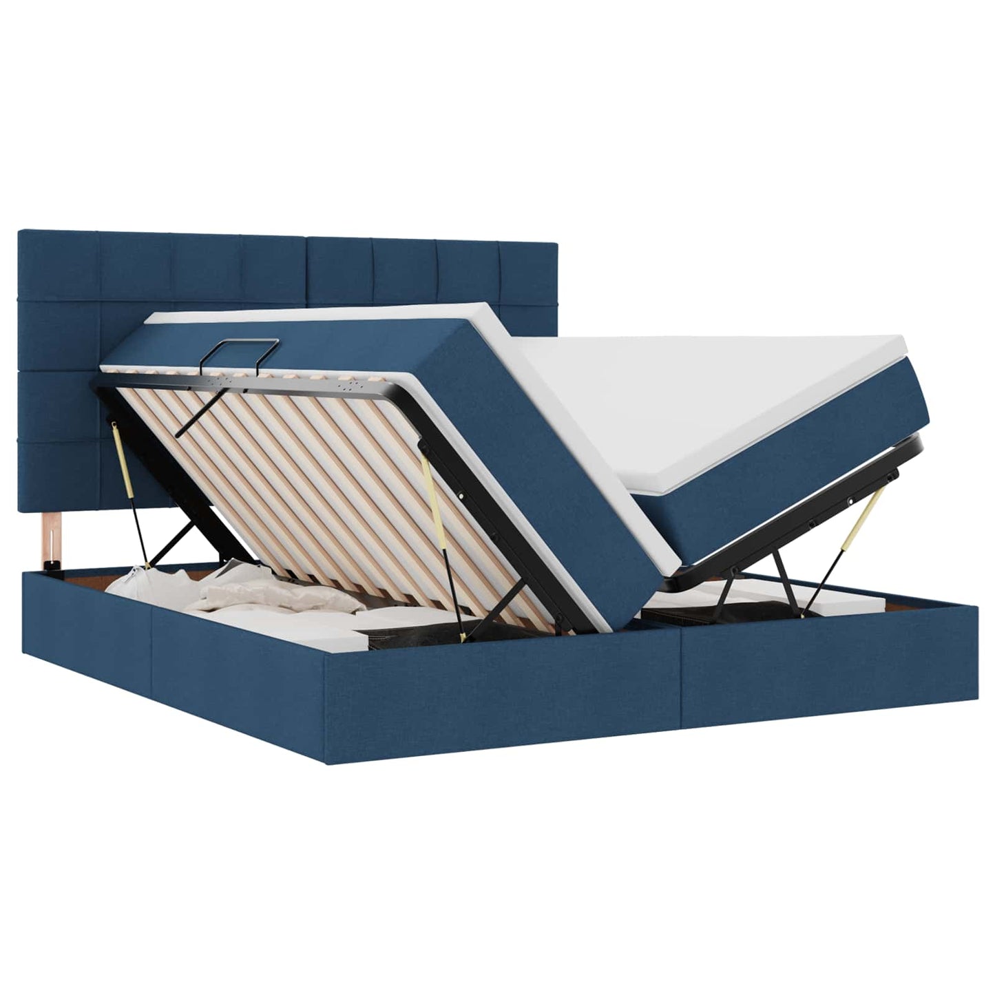 Bed met LED-stripverlichting met opslag Blauw 200 x 200 cm Stof is nu te koop bij PeponiXL, paradijselijk wonen!